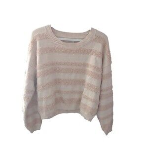 Vanishing Elephant Women's Light Beige Mixed Texture Striped Sweater Size 12